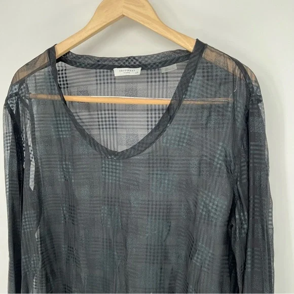 Equipment Sheer Plaid Patterned Black Long Sleeve Top‎ - Picture 2 of 8